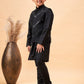 Boy's Black Mirror Work Jacket And Solid Kurta Pyjama Set