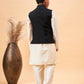 Boy's Black Mirror Work Jacket And Solid Kurta Pyjama Set