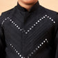 Boy's Black Mirror Work Jacket And Solid Kurta Pyjama Set