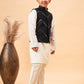 Boy's Black Mirror Work Jacket And Solid Kurta Pyjama Set