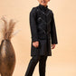 Boy's Black Mirror Work Jacket And Solid Kurta Pyjama Set