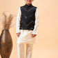 Boy's Black Mirror Work Jacket And Solid Kurta Pyjama Set