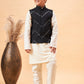 Boy's Black Mirror Work Jacket And Solid Kurta Pyjama Set