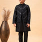 Boy's Black Mirror Work Jacket And Solid Kurta Pyjama Set