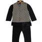 Boy's Black Woven Design Slim Fit Nehru Jacket And Black Kurta Pyjama Set