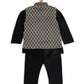 Boy's Black Woven Design Slim Fit Nehru Jacket And Black Kurta Pyjama Set