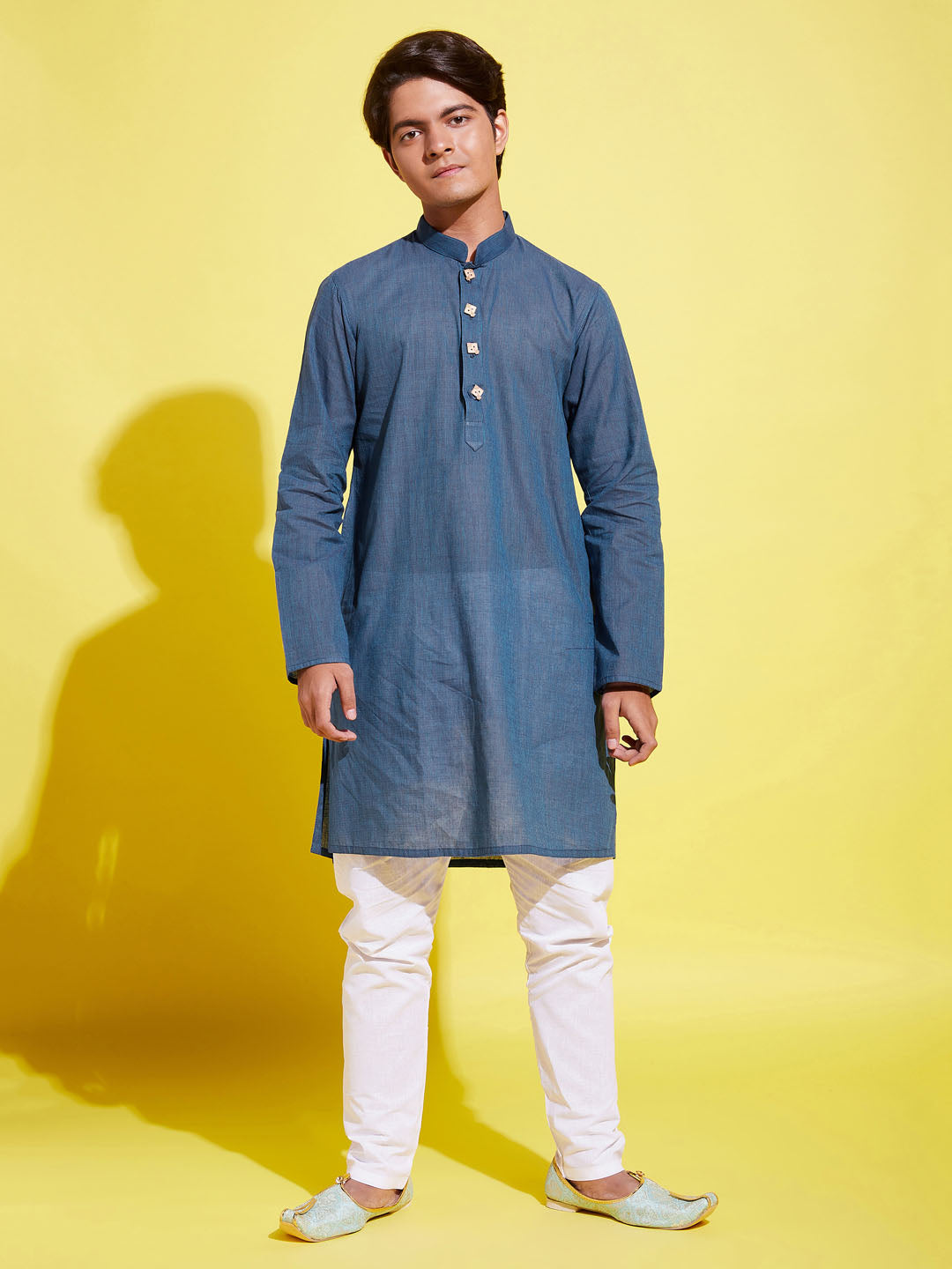 Boy's Blue Cotton Kurta And Pyjama Set