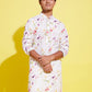 Boy's Cream Base Multi Color Cotton Kurta