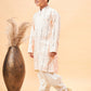Boy's Cream Embroidered Vertical Mirror Work Kurta With Patiala Set