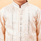 Boy's Cream Embroidered Vertical Mirror Work Kurta With Patiala Set