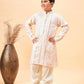Boy's Cream Embroidered Vertical Mirror Work Kurta With Patiala Set