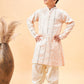 Boy's Cream Embroidered Vertical Mirror Work Kurta With Patiala Set