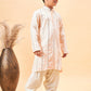 Boy's Cream Embroidered Vertical Mirror Work Kurta With Patiala Set