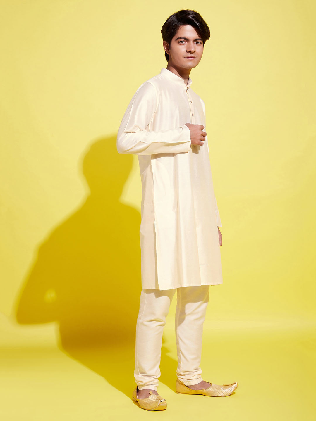 Boy's Cream Kurta With Pyjama Set