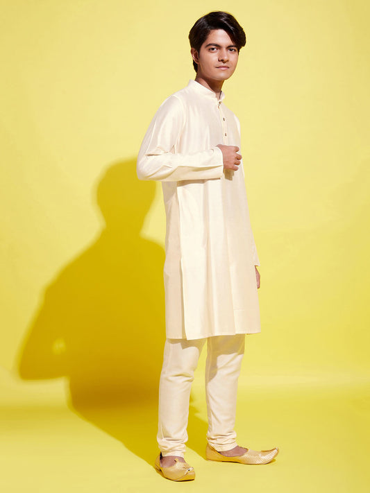 Boy's Cream Kurta With Pyjama Set