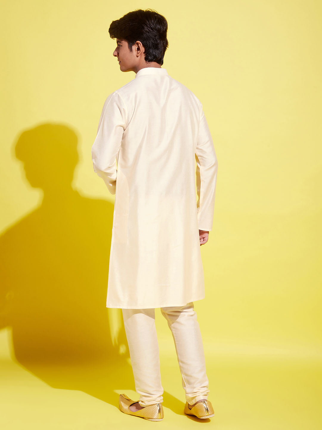 Boy's Cream Kurta With Pyjama Set