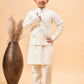 Boy's Cream Mirror Work Jacket And Solid Kurta Pyjama Set