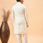 Boy's Cream Mirror Work Jacket And Solid Kurta Pyjama Set