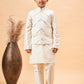Boy's Cream Mirror Work Jacket And Solid Kurta Pyjama Set
