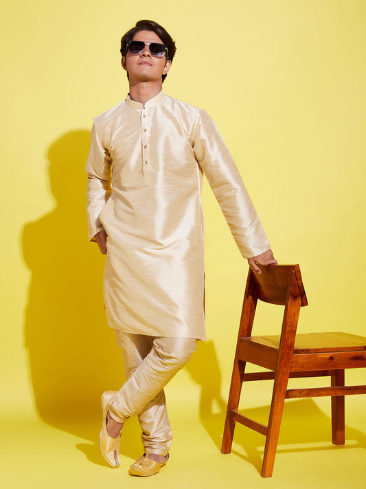 Boy's' Gold Silk Blend Kurta And Pyjama Set