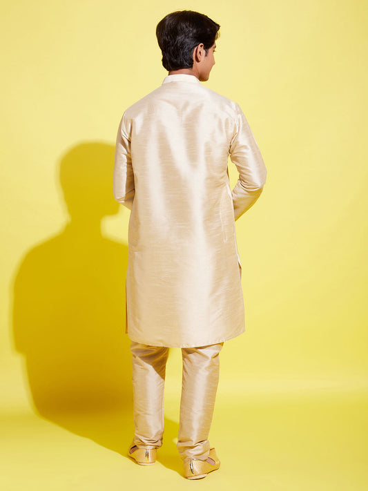 Boy's' Gold Silk Blend Kurta And Pyjama Set