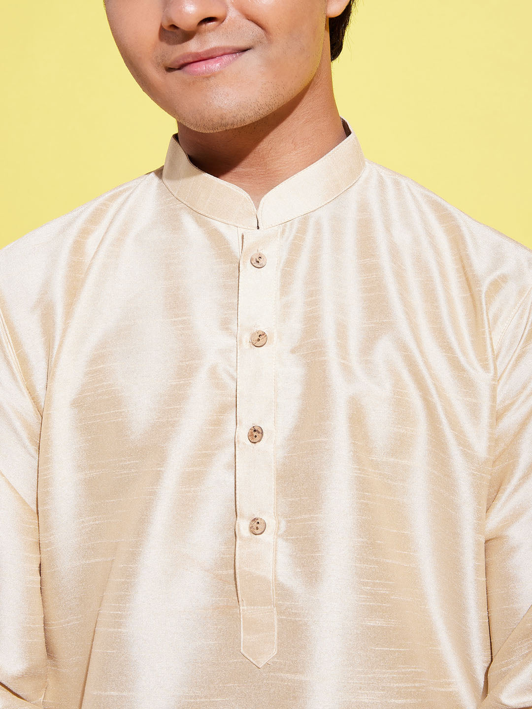 Boy's' Gold Silk Blend Kurta And Pyjama Set