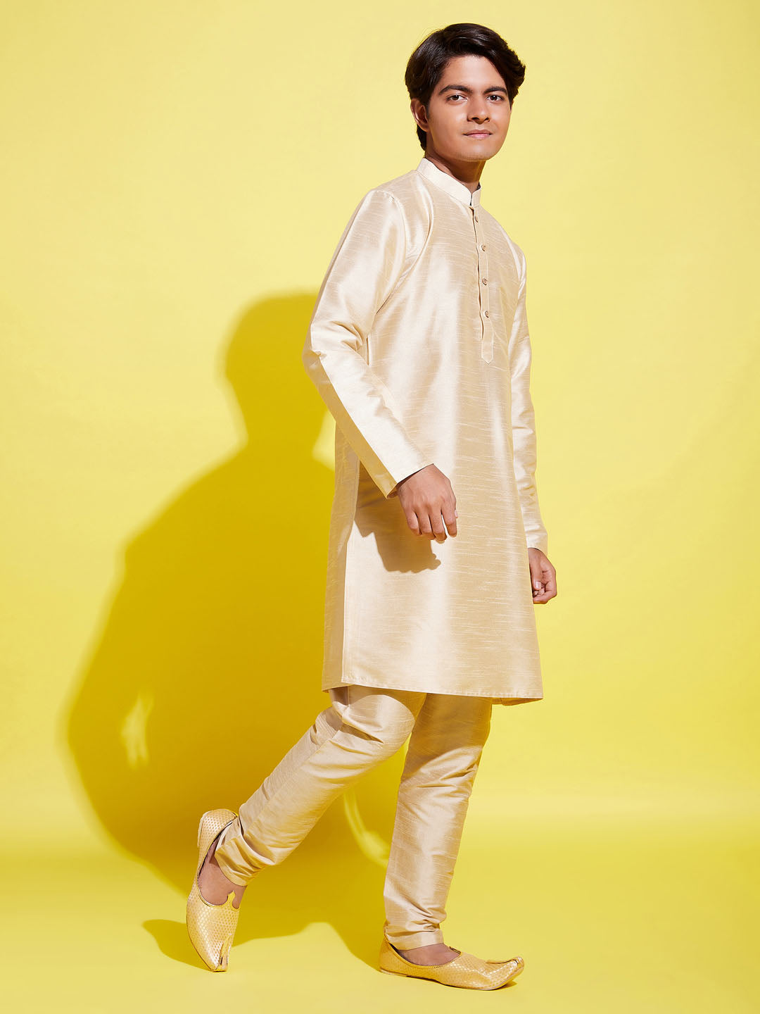 Boy's' Gold Silk Blend Kurta And Pyjama Set