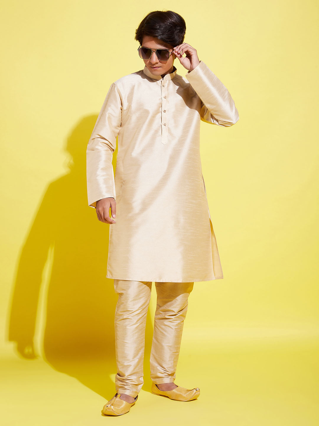 Boy's' Gold Silk Blend Kurta And Pyjama Set