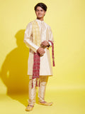 Boy's' Gold Silk Blend Kurta, Pyjama & Dupatta Set