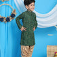 Boy's' Green Bandhni Print Kurta And Rose Gold Patiala Set