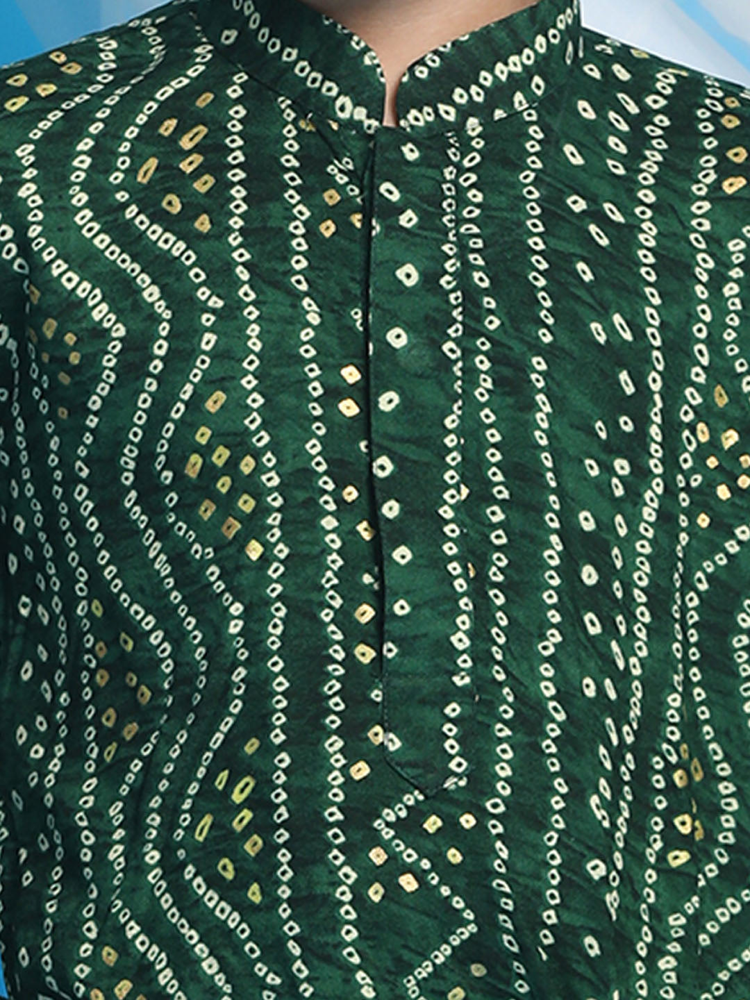 Boy's' Green Bandhni Print Kurta And Rose Gold Patiala Set