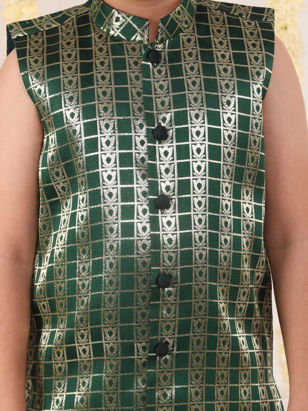 Boy's' Green Brocade Kurta Dhoti Set