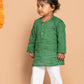 Boy's' Green Cotton Kurta And White Pyjama Set