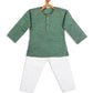 Boy's' Green Cotton Kurta And White Pyjama Set