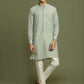 Boy's' Green Striped With Sequin Worked Kurta Pyjama Set
