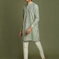 Boy's' Green Striped With Sequin Worked Kurta Pyjama Set