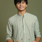Boy's' Green Striped With Sequin Worked Kurta Pyjama Set