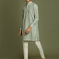 Boy's' Green Striped With Sequin Worked Kurta Pyjama Set