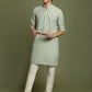 Boy's' Green Striped With Sequin Worked Kurta Pyjama Set