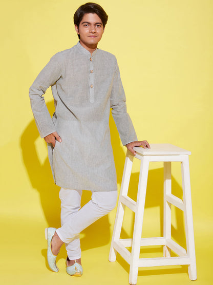 Boy's Grey Cotton Kurta And Pyjama Set