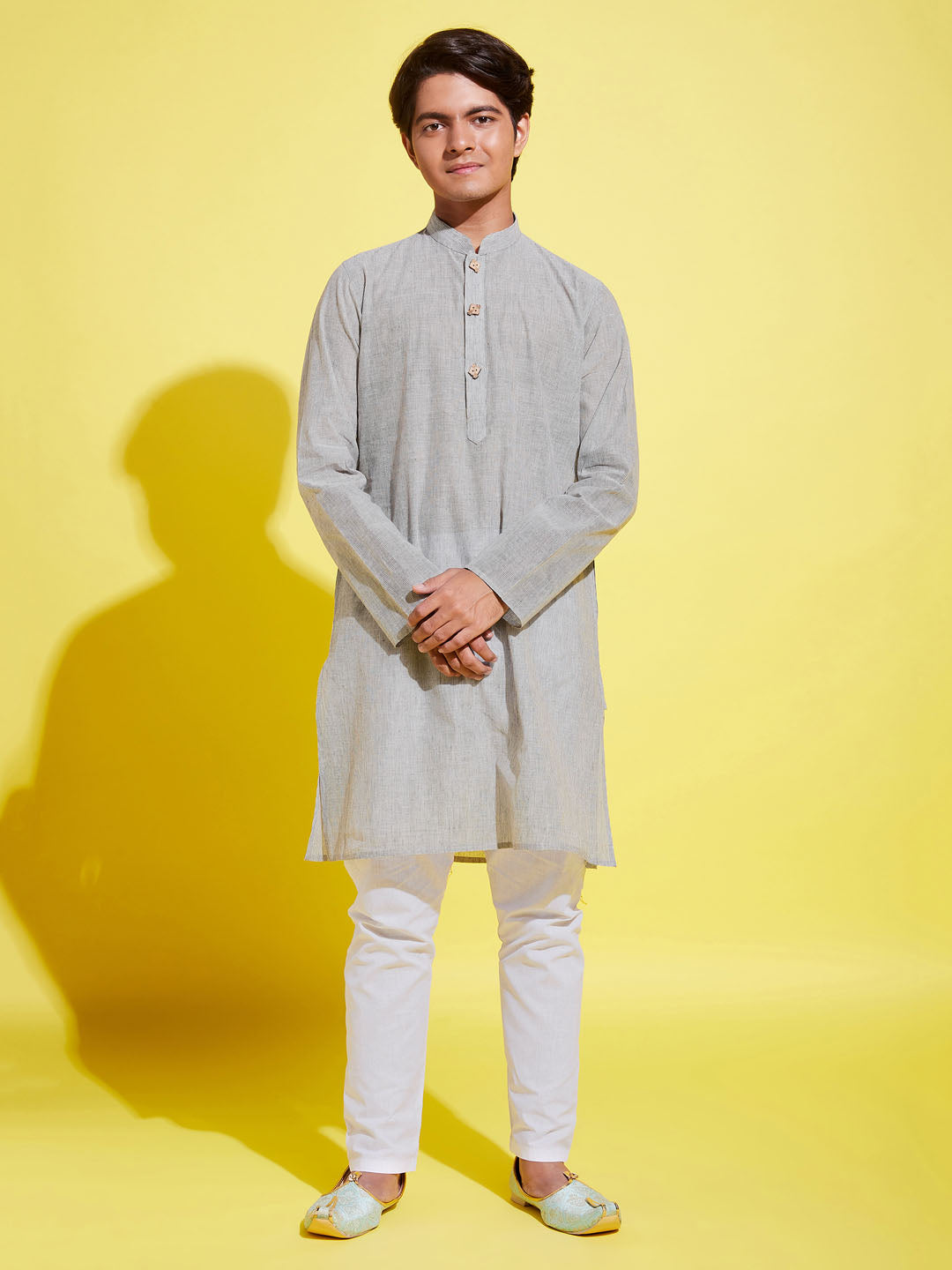 Boy's Grey Cotton Kurta And Pyjama Set