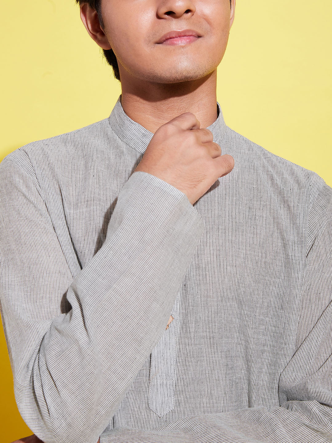 Boy's Grey Cotton Kurta And Pyjama Set