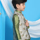 Boy's Grey & Green Printed Woven Nehru Jacket