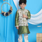 Boy's Grey & Green Printed Woven Nehru Jacket