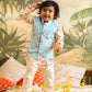 Boy's' Jacket With Yellow Floral Printed Cotton Kurta Pyjama Set