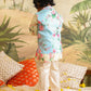 Boy's' Jacket With Yellow Floral Printed Cotton Kurta Pyjama Set