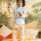 Boy's' Jacket With Yellow Floral Printed Cotton Kurta Pyjama Set
