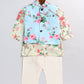 Boy's' Jacket With Yellow Floral Printed Cotton Kurta Pyjama Set
