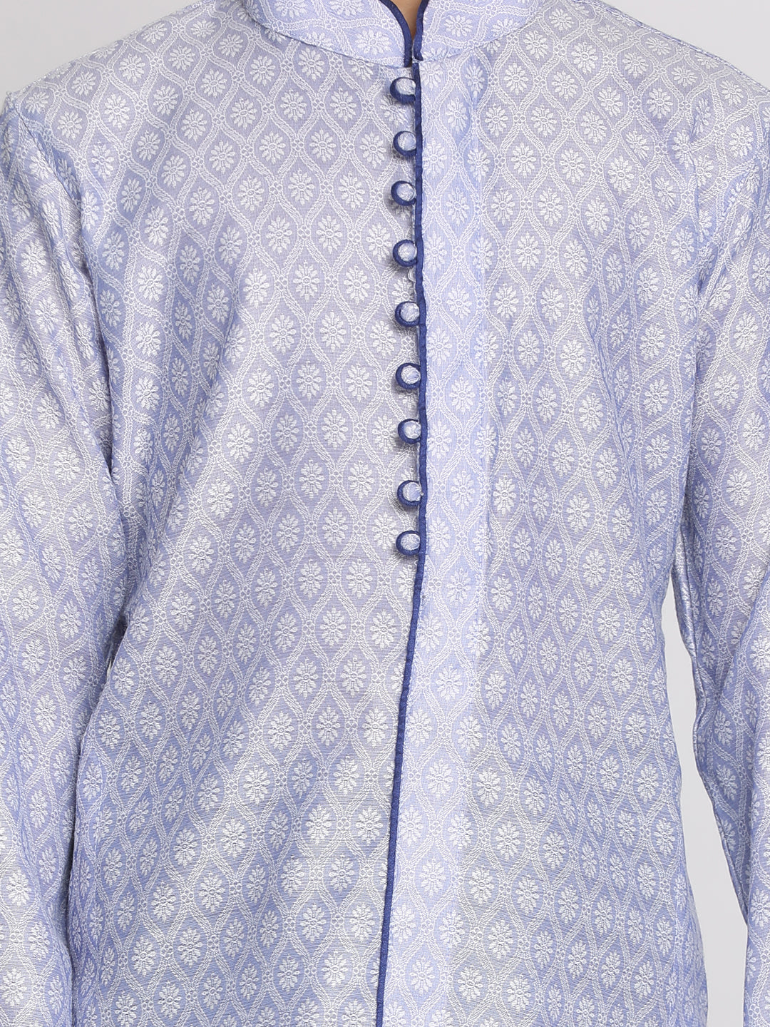 Boy's' Lavender And Navy Blue Jacquard Kurta Pyjama Set