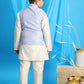 Boy's Lavender Woven Jacket With Cream Kurta And Pyjama Set